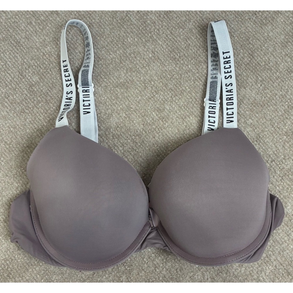 Victorias Secret T-Shirt Push-Up Full Coverage Bra Mauve Logo Straps 36B 373076